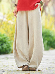 Cotton and linen bloomers meditation elastic waist large size loose trousers women casual pants