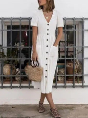 V-neck plain casual fashion maxi dresses
