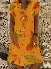 Fashion printed v-neck short-sleeved shift dresses