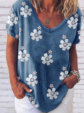 Beautiful flower v neck short sleeve summer T-shirts