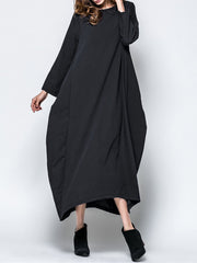 Solid Crew Neck Casual Cocoon Maxi Dress