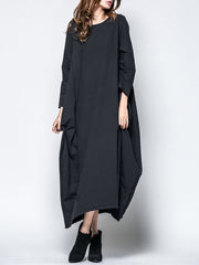 Solid Crew Neck Casual Cocoon Maxi Dress