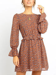 Women round neck stylish leopard printed chic skater dresses