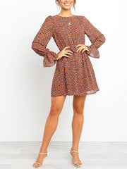 Women round neck stylish leopard printed chic skater dresses