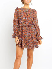 Women round neck stylish leopard printed chic skater dresses