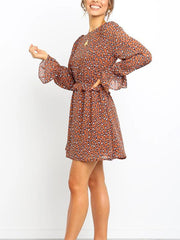 Women round neck stylish leopard printed chic skater dresses