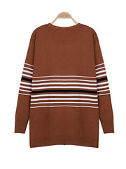 Brown Stripe Knitted Woman Cardigan Coats