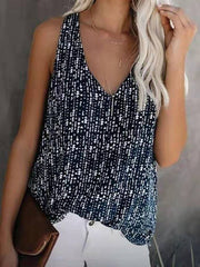 Fashion printed Bling Bling loose V-neck sleeveless women vest