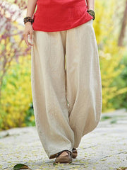Cotton and linen bloomers meditation elastic waist large size loose trousers women casual pants