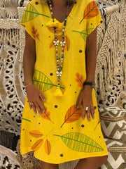Fashion printed v-neck short-sleeved shift dresses