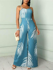Fashion Printed High Waist Strap Jumpsuits