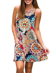 Fashion Print Sleeveless Vest Shift Dresses