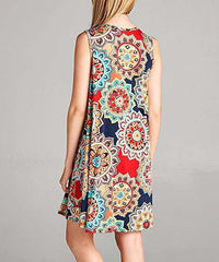 Fashion Print Sleeveless Vest Shift Dresses