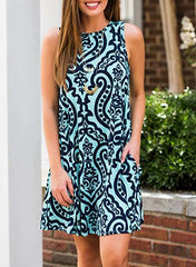 Fashion Print Sleeveless Vest Shift Dresses
