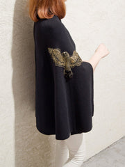 Cape Sleeve Knitted Embroidered Casual Sweater