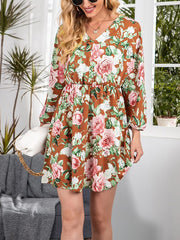 Printed cross border V-neck pullover fashion women long sleeve skater dresses
