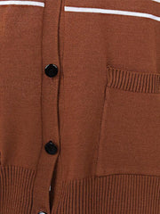 Brown Stripe Knitted Woman Cardigan Coats