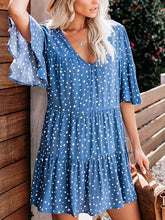 Snowflake printed deep V collar wave point cake dress Shift dresses