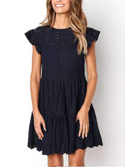 Round Neck Cutout Casual Shift Dresses