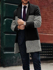 Mens Fashion Casual Mid-Length Plaid Stitching Jacket