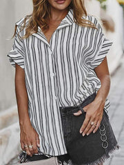 Loose Striped short sleeve blouses tops