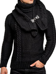 Men's Fashion Long-Sleeved Slim Detachable Scarf Sweater