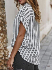 Loose Striped short sleeve blouses tops