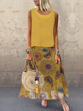 Casual loose women printed Sleeveless Maxi Dresses