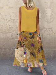 Casual loose women printed Sleeveless Maxi Dresses