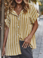 Loose Striped short sleeve blouses tops
