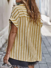Loose Striped short sleeve blouses tops