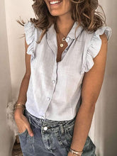 Women turn down neck sleeveless stringy selvedge blouses
