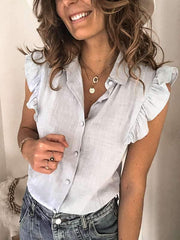 Women turn down neck sleeveless stringy selvedge blouses