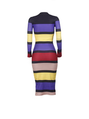 Woman Stripe Long Sleeve Kitting Casual Bodycon Dresses