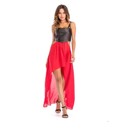 Sexy Gored Backless Vest Chiffon Skater Dresses