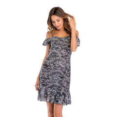 Off shoulder Floral print Vest Chiffon Shift Dresses