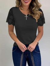 Fashion lace round-neck shirt casual lady short sleeve T-shirts