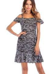 Off shoulder Floral print Vest Chiffon Shift Dresses