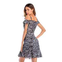 Off shoulder Floral print Vest Chiffon Shift Dresses