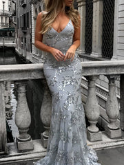 Sexy V neck Paillette Evening Dresses