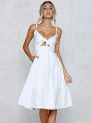 Solid Color Bowknot Midi Dresses