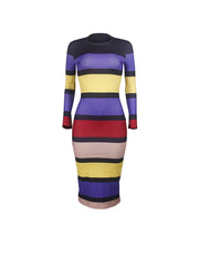 Woman Stripe Long Sleeve Kitting Casual Bodycon Dresses