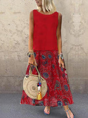 Casual loose women printed Sleeveless Maxi Dresses