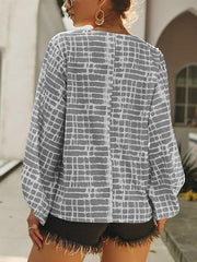 V neck Printed Puff Sleeve Long Sleeve Sun chunk Blouses