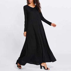 Fashion Pure V neck Long sleeve Maxi Dresses