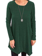 Casual Loose Pure Fastener Round enck Long sleeve Shift Dresses