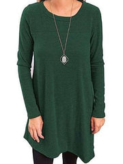 Casual Loose Pure Fastener Round enck Long sleeve Shift Dresses