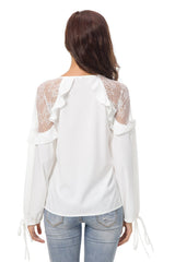 Fashion Lace V neck Gored Blouses