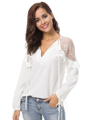 Fashion Lace V neck Gored Blouses