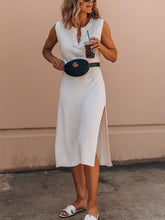White Women V neck Sleeveless Maxi Dresses